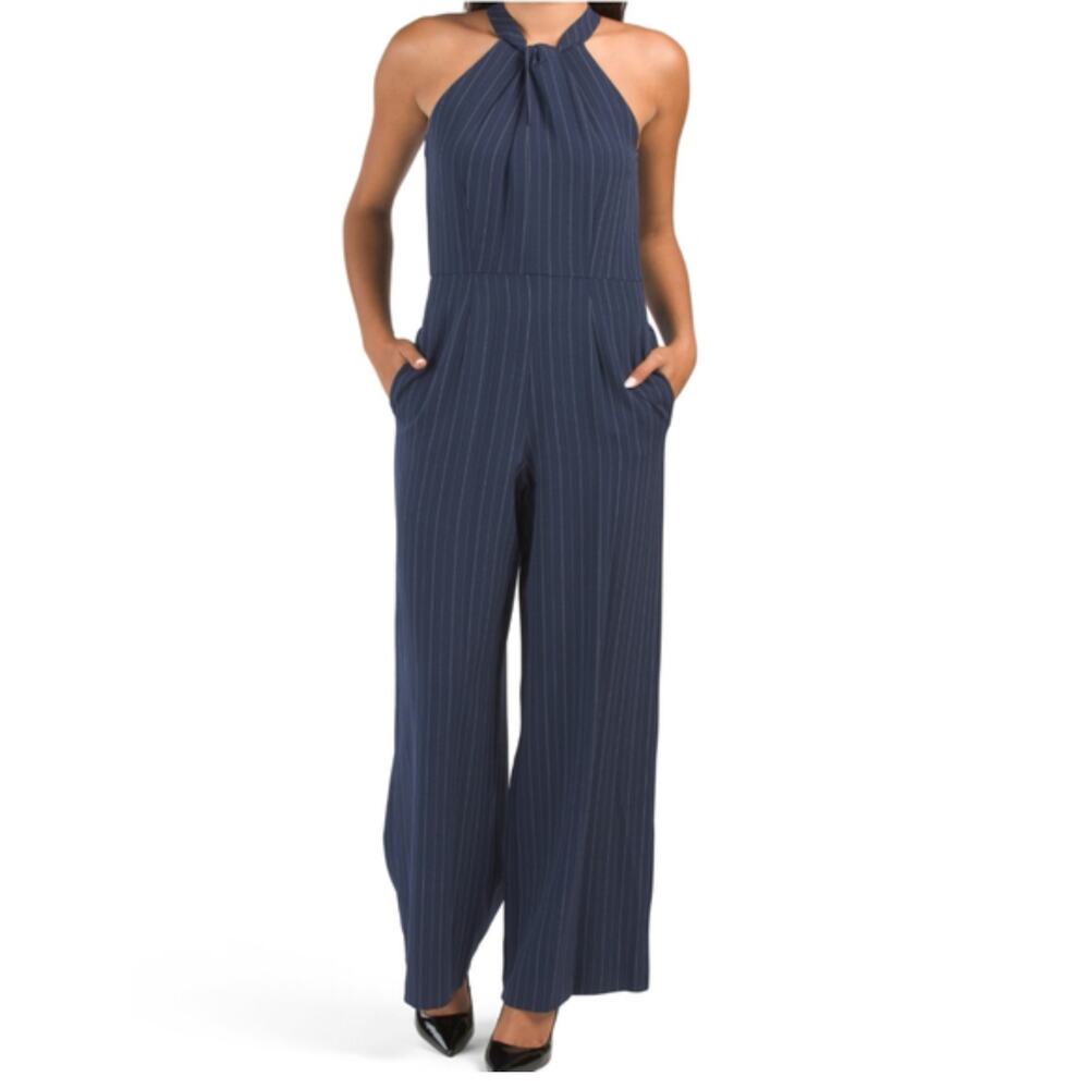 NWT Julia Jordan Halter Neck Sleeveless Wide Leg Stripe Jumpsuit